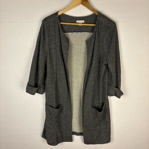 Garnet Hill Dark Gray Cuffed Sleeve Long Open Cardigan